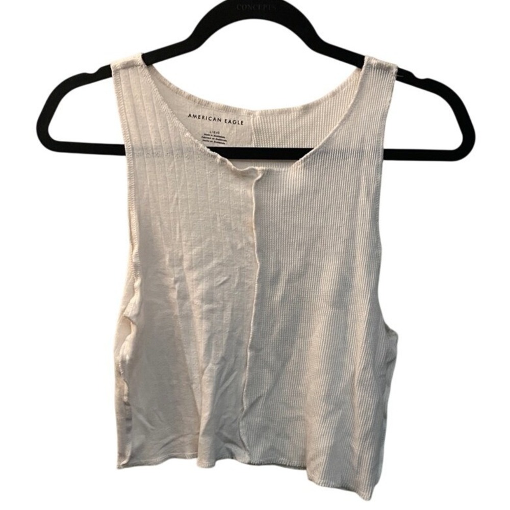 American Eagle White Mixed Knit Pointelle Waffle Crop Tank Top Mens L